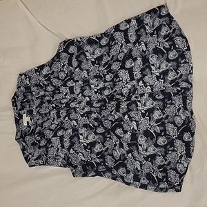 Charter Club XL Navy Blue Light Green and White Pleated ButtonUp Tank Top Blouse